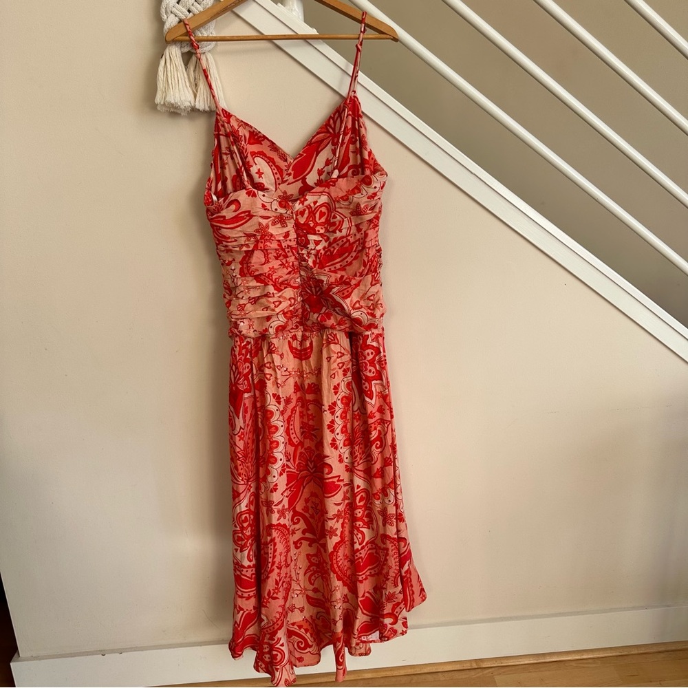 FARM RIO Jaipur Paisley Crossover Linen Blend Maxi Sundress Red Orange Sze L NWT - Picture 9 of 16